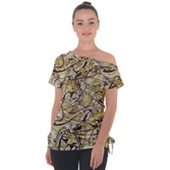 Marble Texture Pattern Seamless Off Shoulder Tie-up T-shirt