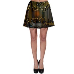 Circuits Circuit Board Orange Technology Skater Skirt by Ndabl3x