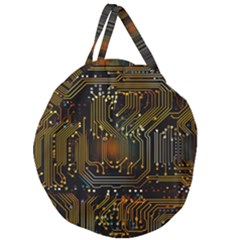 Circuits Circuit Board Orange Technology Giant Round Zipper Tote by Ndabl3x