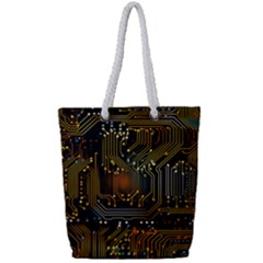 Circuits Circuit Board Orange Technology Full Print Rope Handle Tote (small)