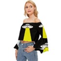 Ufo Flying Saucer Extraterrestrial Off Shoulder Flutter Bell Sleeve Top View2