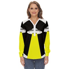 Ufo Flying Saucer Extraterrestrial Zip Up Long Sleeve Blouse