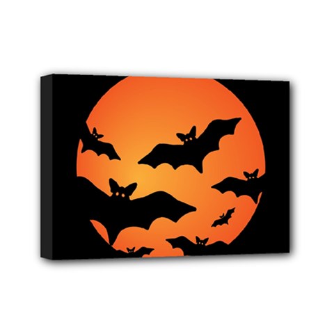 Halloween Bats Moon Full Moon Mini Canvas 7  X 5  (stretched)