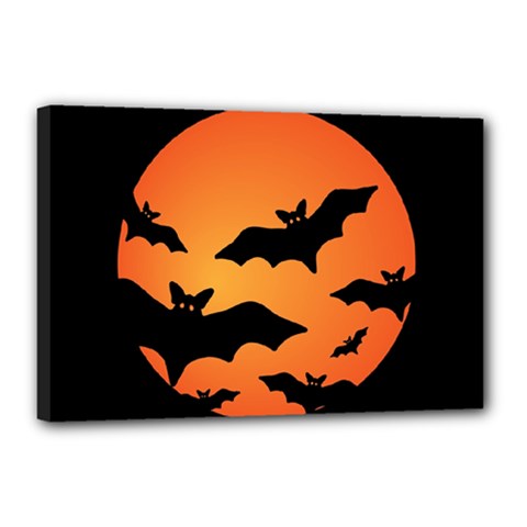 Halloween Bats Moon Full Moon Canvas 18  X 12  (stretched)