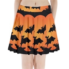 Halloween Bats Moon Full Moon Pleated Mini Skirt by Cendanart