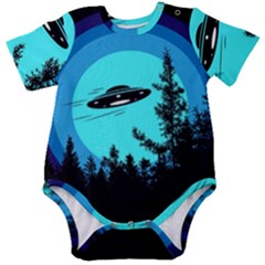 Ufo Alien Night Sky Night Baby Short Sleeve Bodysuit by Cendanart