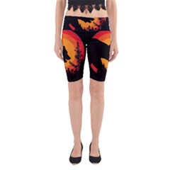 Forest Bear Silhouette Sunset Yoga Cropped Leggings by Cendanart