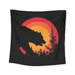 Forest Bear Silhouette Sunset Square Tapestry (small) by Cendanart