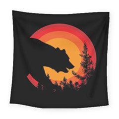 Forest Bear Silhouette Sunset Square Tapestry (large) by Cendanart