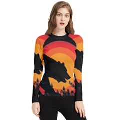 Forest Bear Silhouette Sunset Women s Long Sleeve Rash Guard by Cendanart