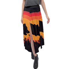 Forest Bear Silhouette Sunset Velour Split Maxi Skirt by Cendanart
