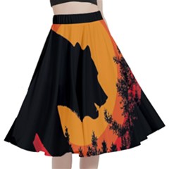 Forest Bear Silhouette Sunset A-line Full Circle Midi Skirt With Pocket by Cendanart