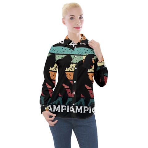 Monster Yeti Social Distance Monkey Women s Long Sleeve Pocket Shirt by Cendanart