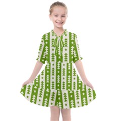 Christmas Green Tree Background Kids  All Frills Chiffon Dress by Cendanart