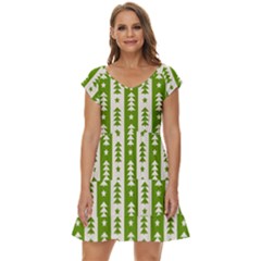 Christmas Green Tree Background Short Sleeve Tiered Mini Dress