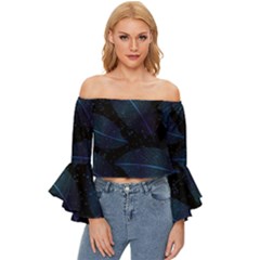 Leaves Nature Off Shoulder Flutter Bell Sleeve Top