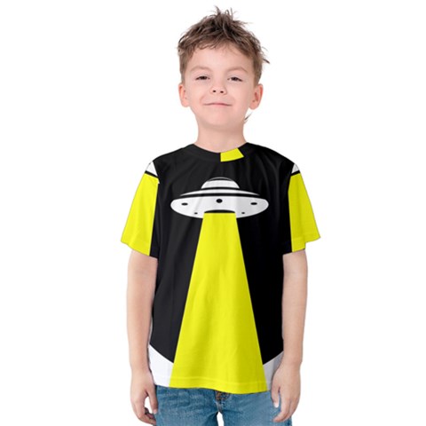 Ufo Flying Saucer Extraterrestrial Kids  Cotton T-shirt by Cendanart