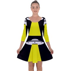 Ufo Flying Saucer Extraterrestrial Quarter Sleeve Skater Dress by Cendanart