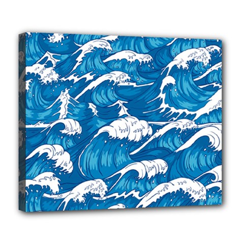 Storm Waves Seamless Pattern Raging Ocean Water Sea Wave Vintage Japanese Storms Print Illustration Deluxe Canvas 24  X 20  (stretched) by Ket1n9