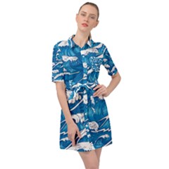 Seamless Pattern With Colorful Bush Roses Belted Shirt Dress by Ket1n9