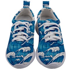 Storm Waves Seamless Pattern Raging Ocean Water Sea Wave Vintage Japanese Storms Print Illustration Kids Athletic Shoes by Ket1n9