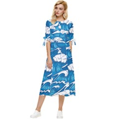 Seamless Pattern With Colorful Bush Roses Bow Sleeve Chiffon Midi Dress by Ket1n9