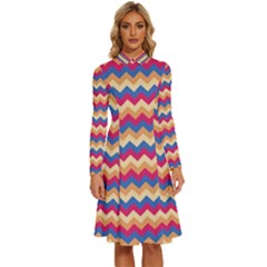 Zigzag Pattern Seamless Zig Zag Background Color Long Sleeve Shirt Collar A-line Dress by Ket1n9