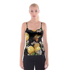 Embroidery Blossoming Lemons Butterfly Seamless Pattern Spaghetti Strap Top by Ket1n9