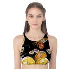 Embroidery Blossoming Lemons Butterfly Seamless Pattern Tank Bikini Top by Ket1n9