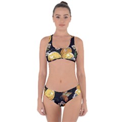 Embroidery Blossoming Lemons Butterfly Seamless Pattern Criss Cross Bikini Set by Ket1n9