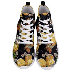 Embroidery Blossoming Lemons Butterfly Seamless Pattern Men s Lightweight High Top Sneakers