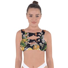 Embroidery Blossoming Lemons Butterfly Seamless Pattern Bandaged Up Bikini Top by Ket1n9