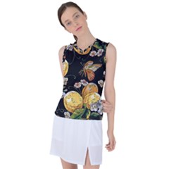 Embroidery Blossoming Lemons Butterfly Seamless Pattern Women s Sleeveless Sports Top