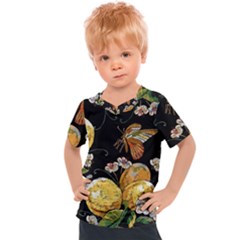 Embroidery Blossoming Lemons Butterfly Seamless Pattern Kids  Sports T-shirt