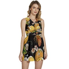 Embroidery Blossoming Lemons Butterfly Seamless Pattern Sleeveless High Waist Mini Dress by Ket1n9