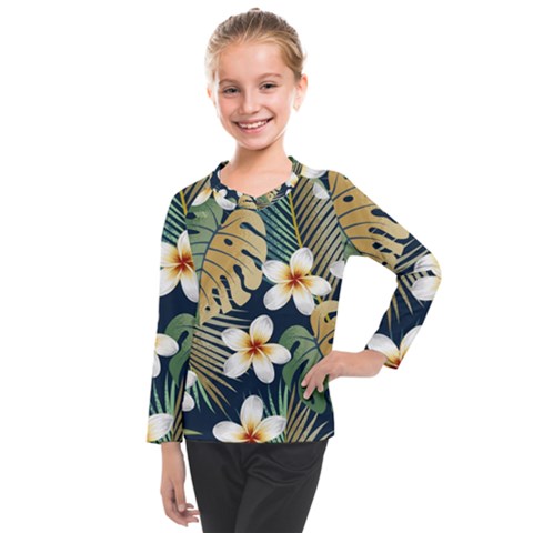 Seamless Pattern With Tropical Strelitzia Flowers Leaves Exotic Background Kids  Long Mesh T-shirt by Ket1n9