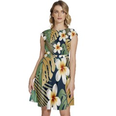 Seamless Pattern With Tropical Strelitzia Flowers Leaves Exotic Background Cap Sleeve High Waist Dress
