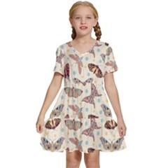 Pattern With Butterflies Moths Kids  Short Sleeve Tiered Mini Dress by Ket1n9