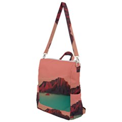 Brown Mountain Illustration Sunset Digital Art Mountains Crossbody Backpack