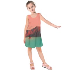 Brown Mountain Illustration Sunset Digital Art Mountains Kids  Sleeveless Dress