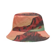 Brown Mountain Illustration Sunset Digital Art Mountains Bucket Hat by Cendanart