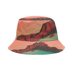 Brown Mountain Illustration Sunset Digital Art Mountains Inside Out Bucket Hat by Cendanart