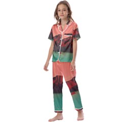 Brown Mountain Illustration Sunset Digital Art Mountains Kids  Satin Short Sleeve Pajamas Set