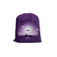 Ufo Illustration Style Minimalism Silhouette Drawstring Pouch (medium) by Cendanart