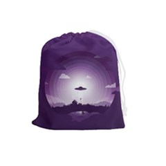 Ufo Illustration Style Minimalism Silhouette Drawstring Pouch (Large)