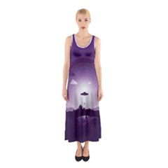 Ufo Illustration Style Minimalism Silhouette Sleeveless Maxi Dress