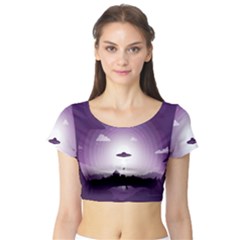 Ufo Illustration Style Minimalism Silhouette Short Sleeve Crop Top