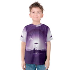 Ufo Illustration Style Minimalism Silhouette Kids  Cotton T-Shirt