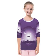 Ufo Illustration Style Minimalism Silhouette Kids  Quarter Sleeve Raglan T-Shirt