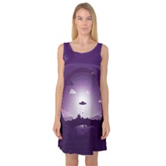 Ufo Illustration Style Minimalism Silhouette Sleeveless Satin Nightdress